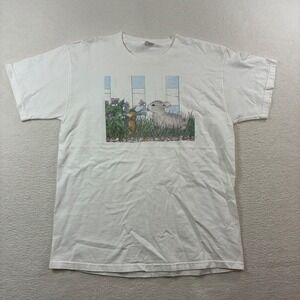 Vintage House Mouse T Shirt Women L White Cute Bunny Rabbit Flower 2000 Janeskie